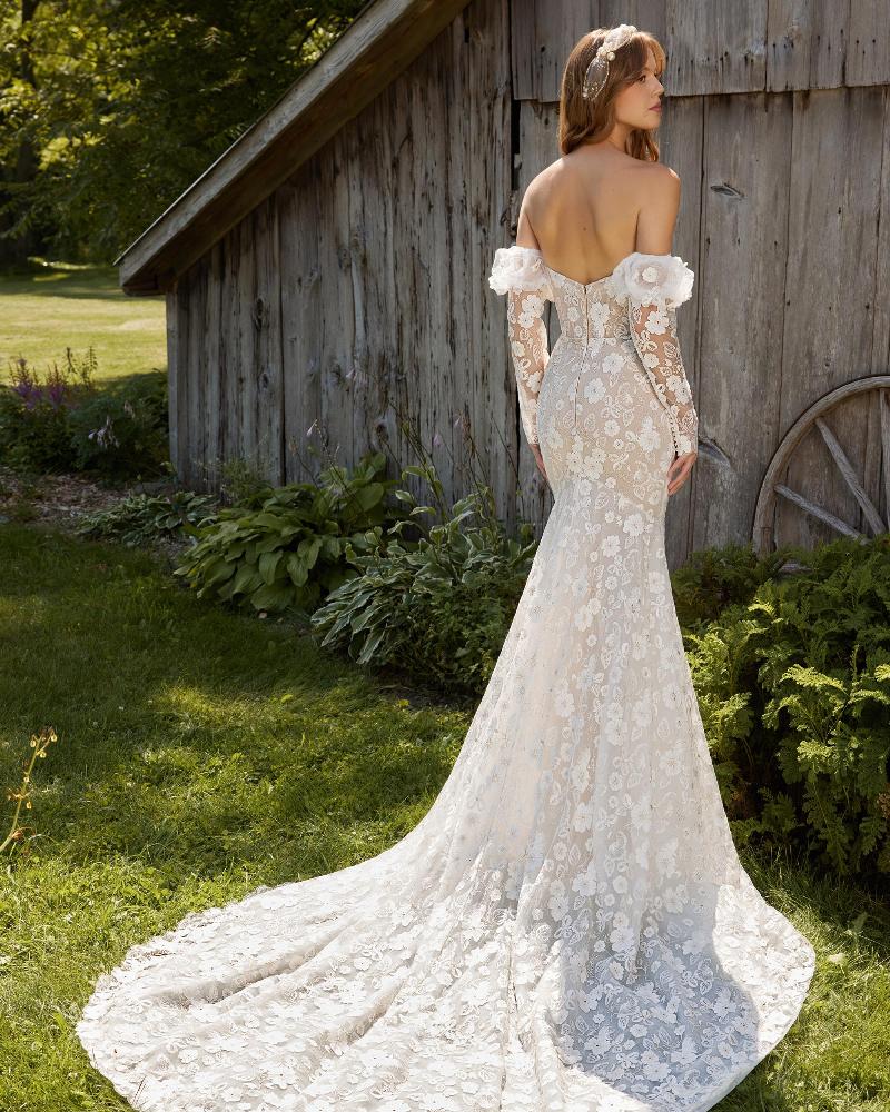 Lp2205 strapless or long sleeve boho wedding dress with lace2